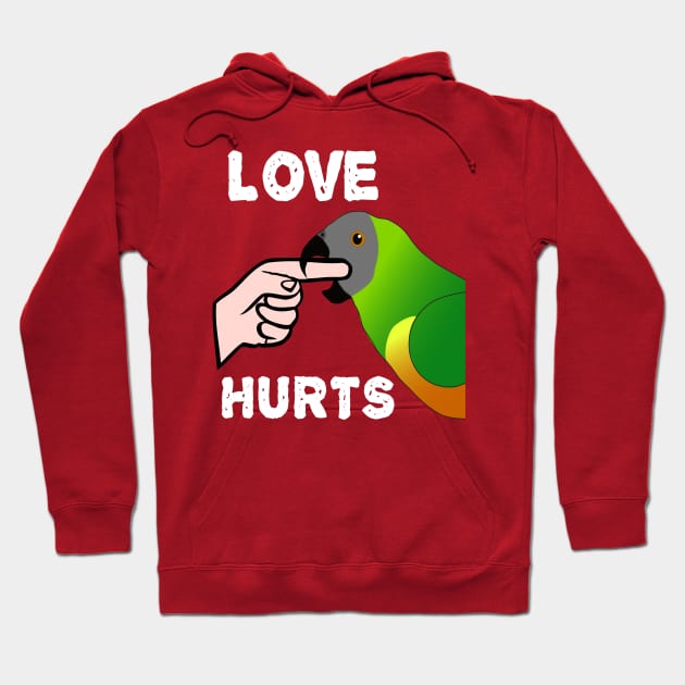 Love Hurts Senegal Parrot Biting Hoodie by Einstein Parrot